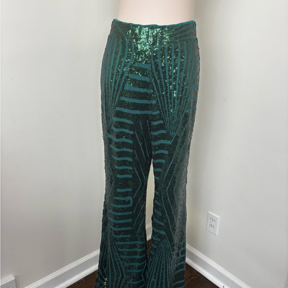 Green Sequin Patterned Pants 2x - image 1